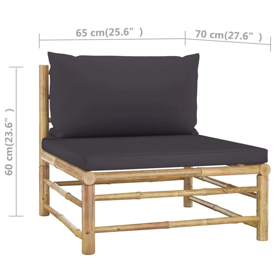 vidaXL - Tuinset - Donkergrijze - Bamboe - 4 stuks - Met kussens