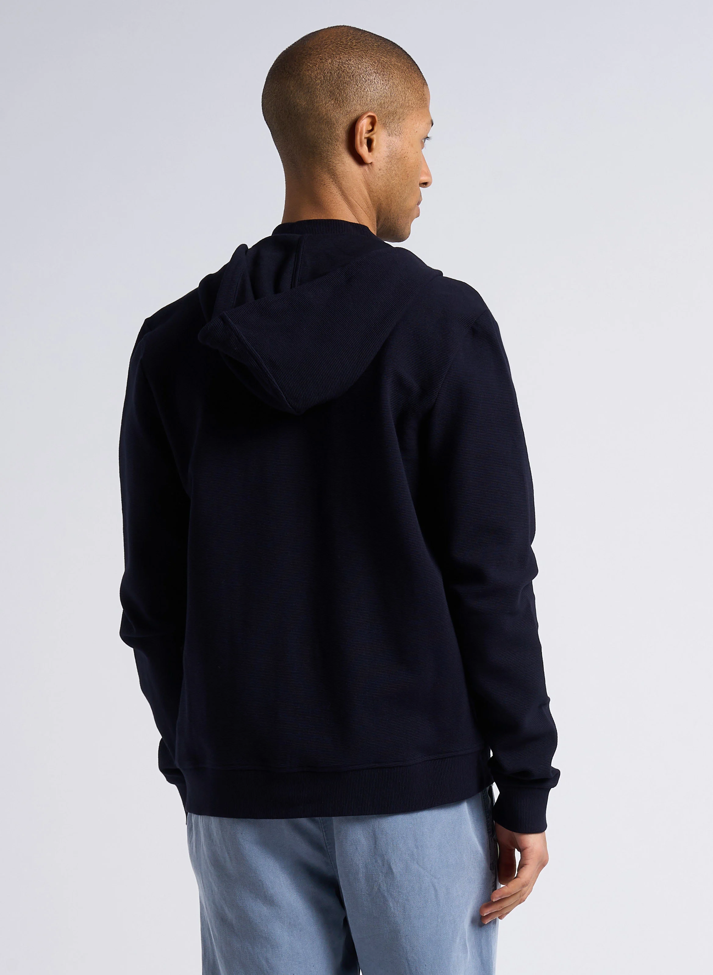 Gilet col rond regular fit à capuche en coton mélangé | Bleu