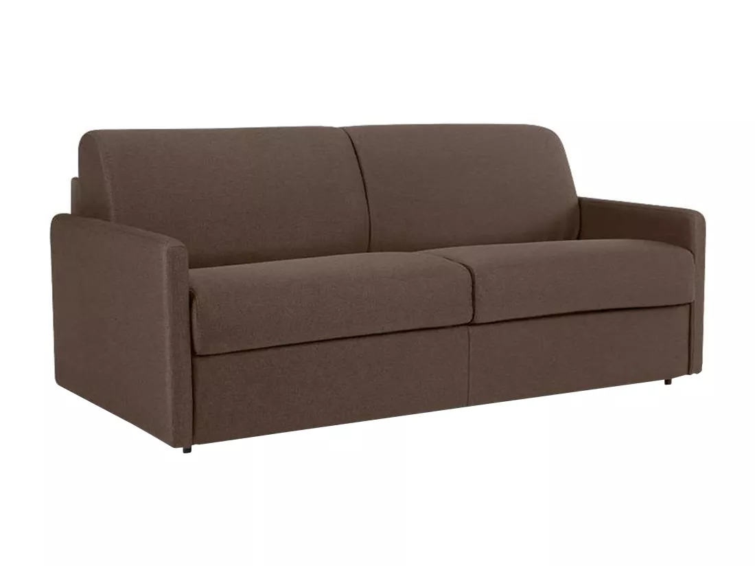 Canapé 4 places convertible express en tissu marron- Couchage à lattes larges 160 cm - Matelas 14 cm CALIFE