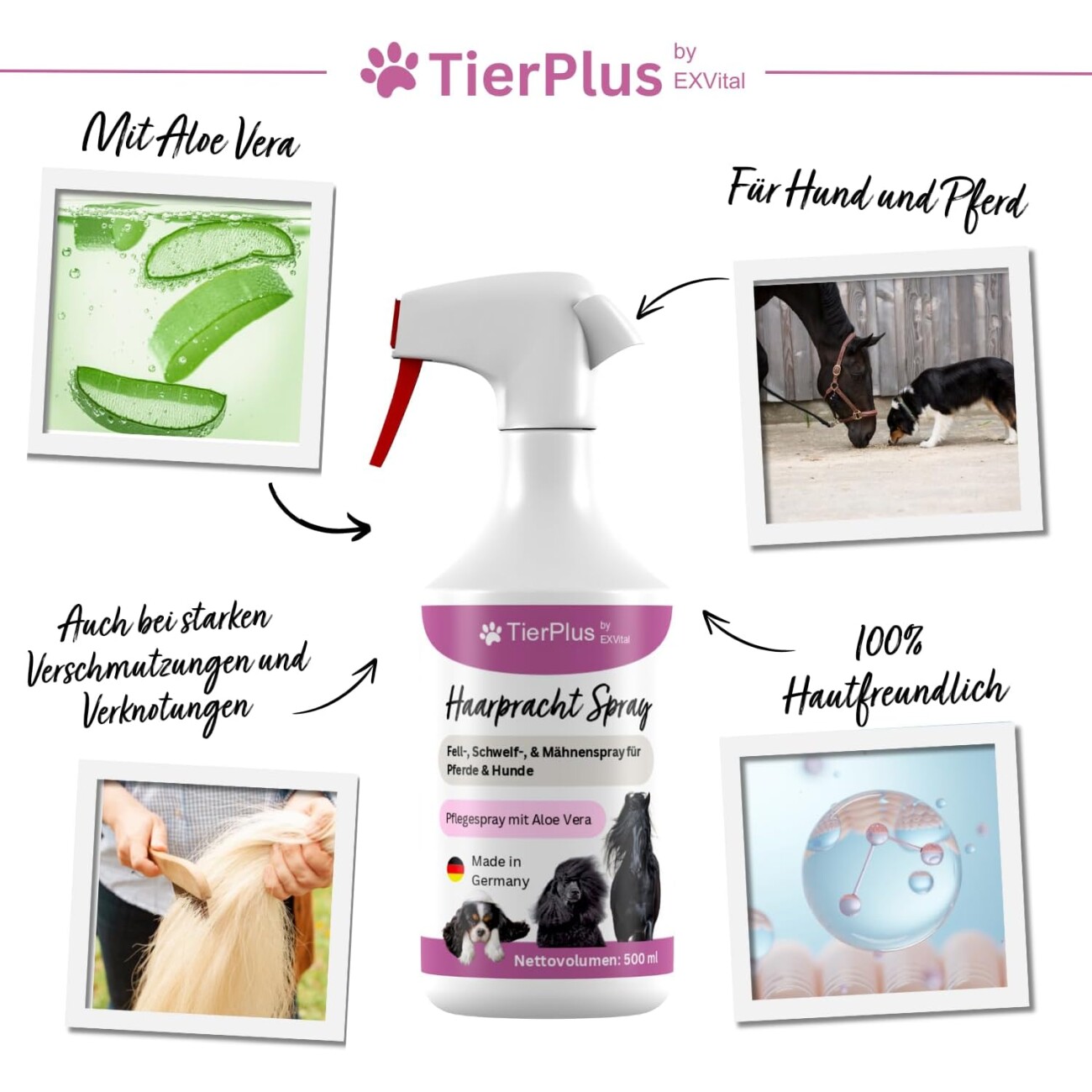 TierPlus ® Haarpracht Fell-, Schweif-, & Mähnenspray für Hund & Pferd, 500ml