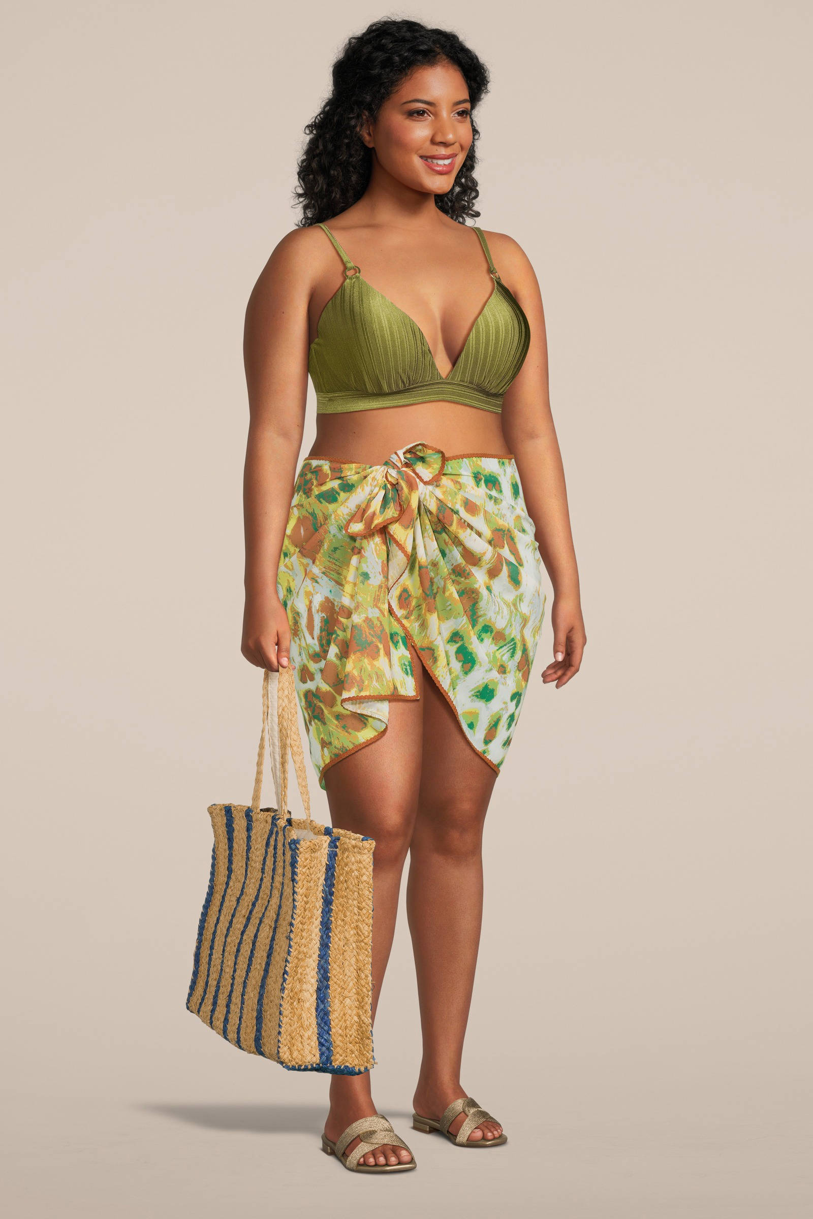 BEACHWAVE pareo wit/groen/bruin