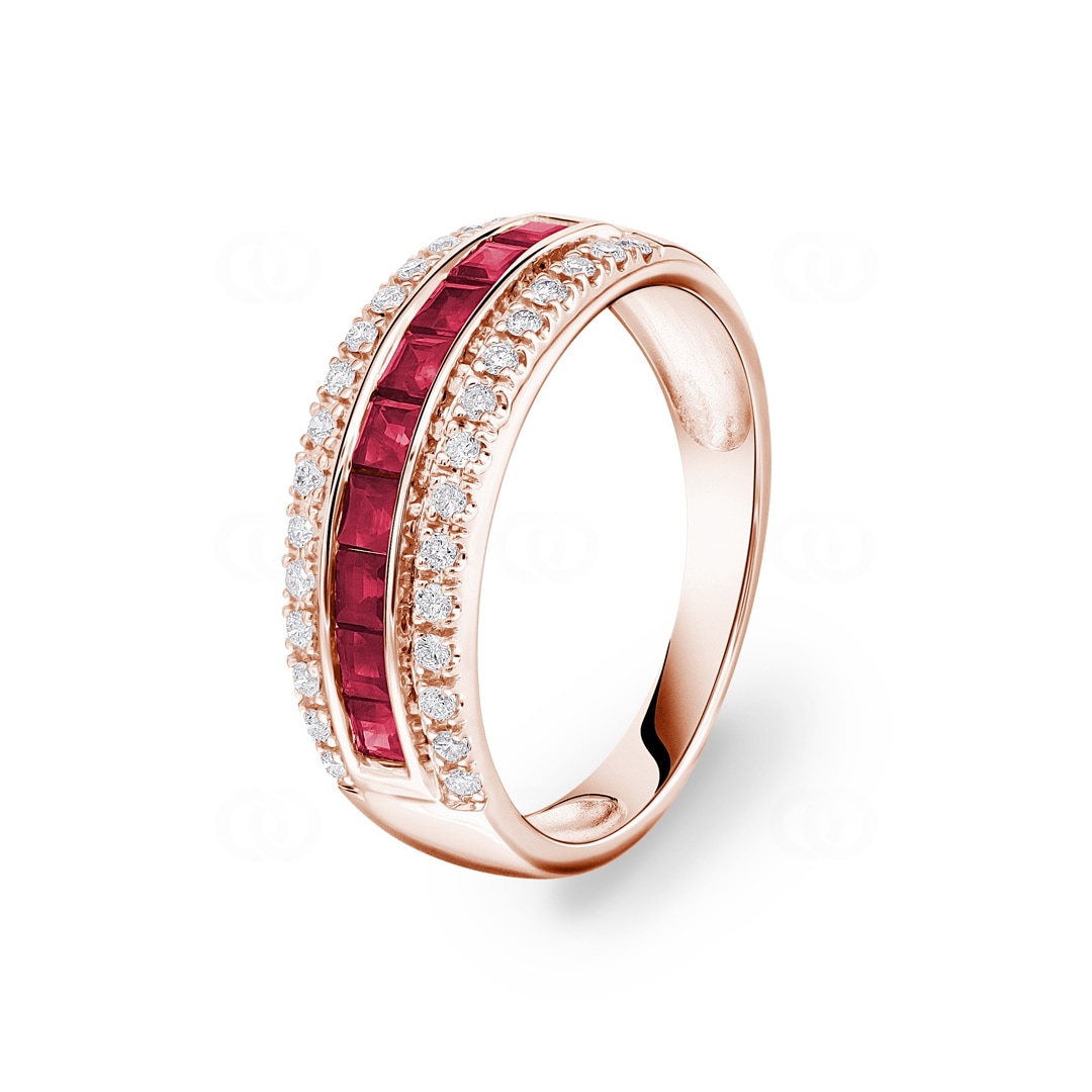 Rubinring 750/18 K Roségold mit Diamanten 0.20 ct H/si