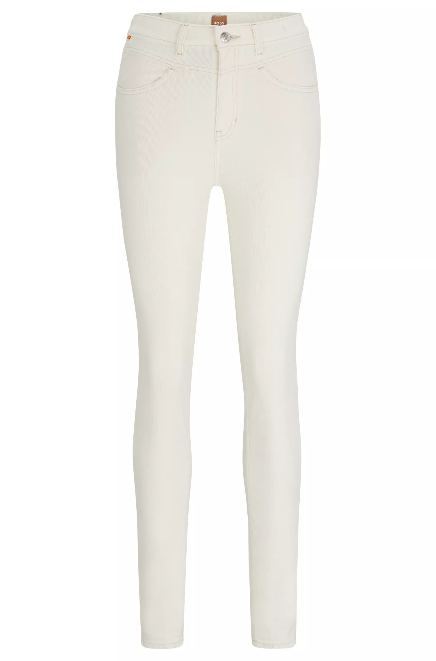 Calça jeans BOSS laranja de cintura alta em veludo cotelê de algodão elástico.