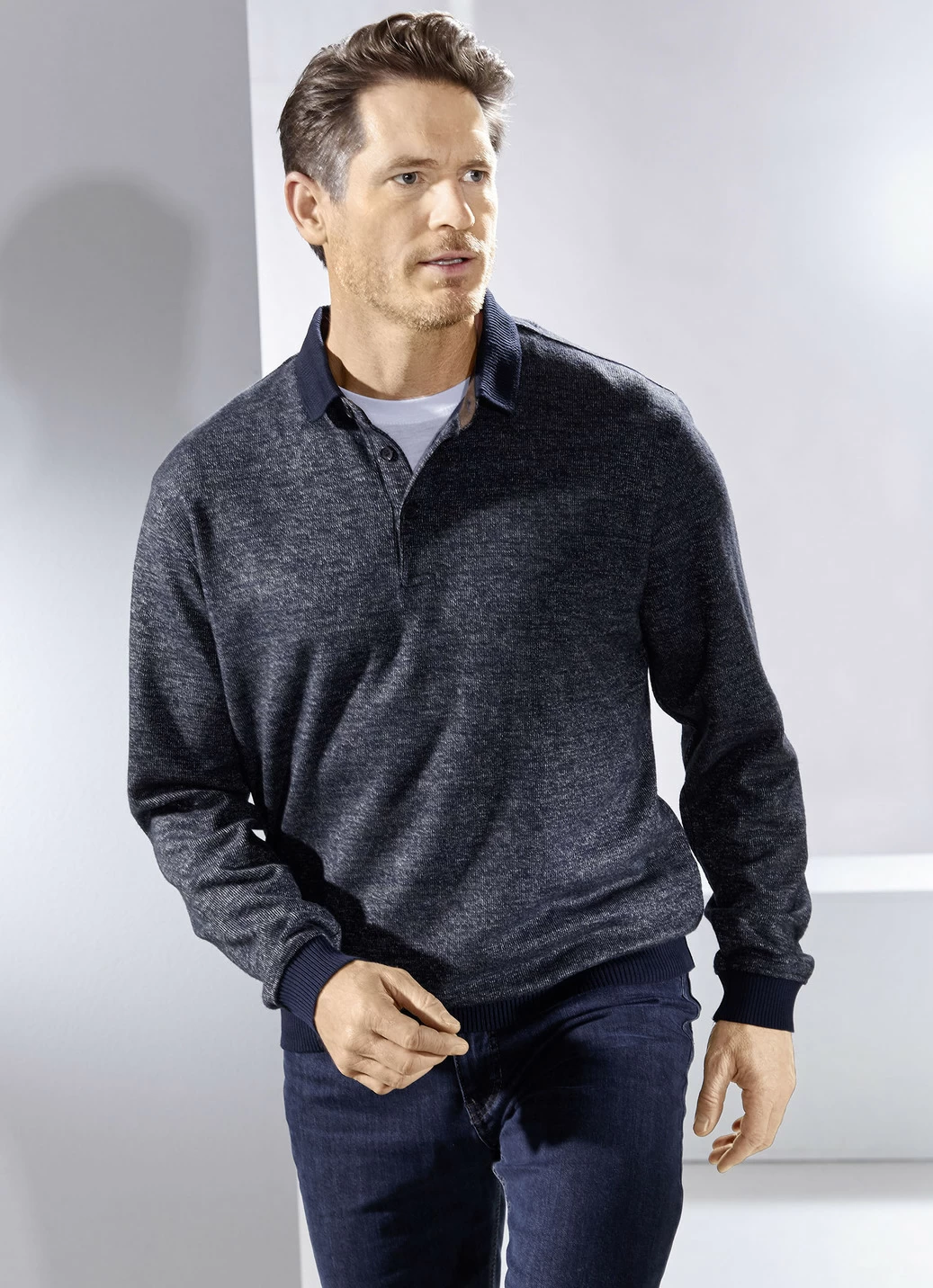 Poloshirt mit Strickkragen