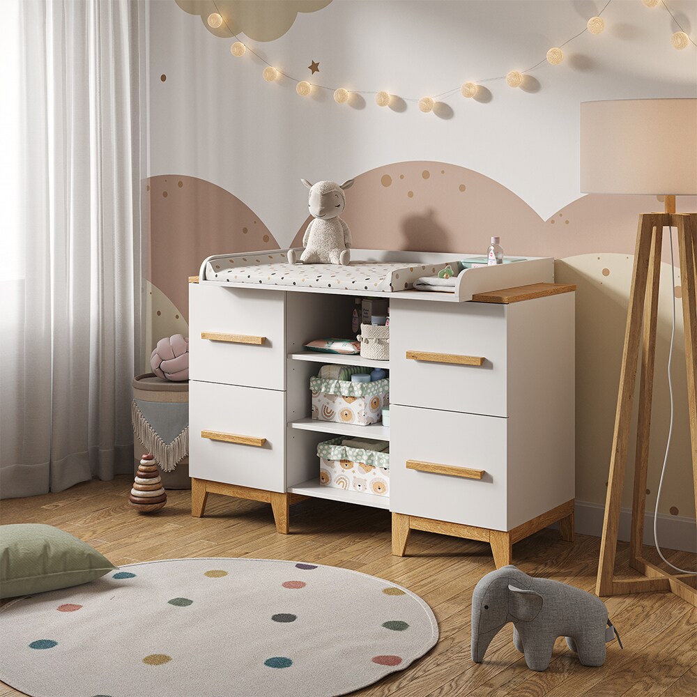 VitaliSpa Wickelkommode Malia XL 133 x 70 cm, Weiß Eiche, Wickeltisch, Wickelauflage