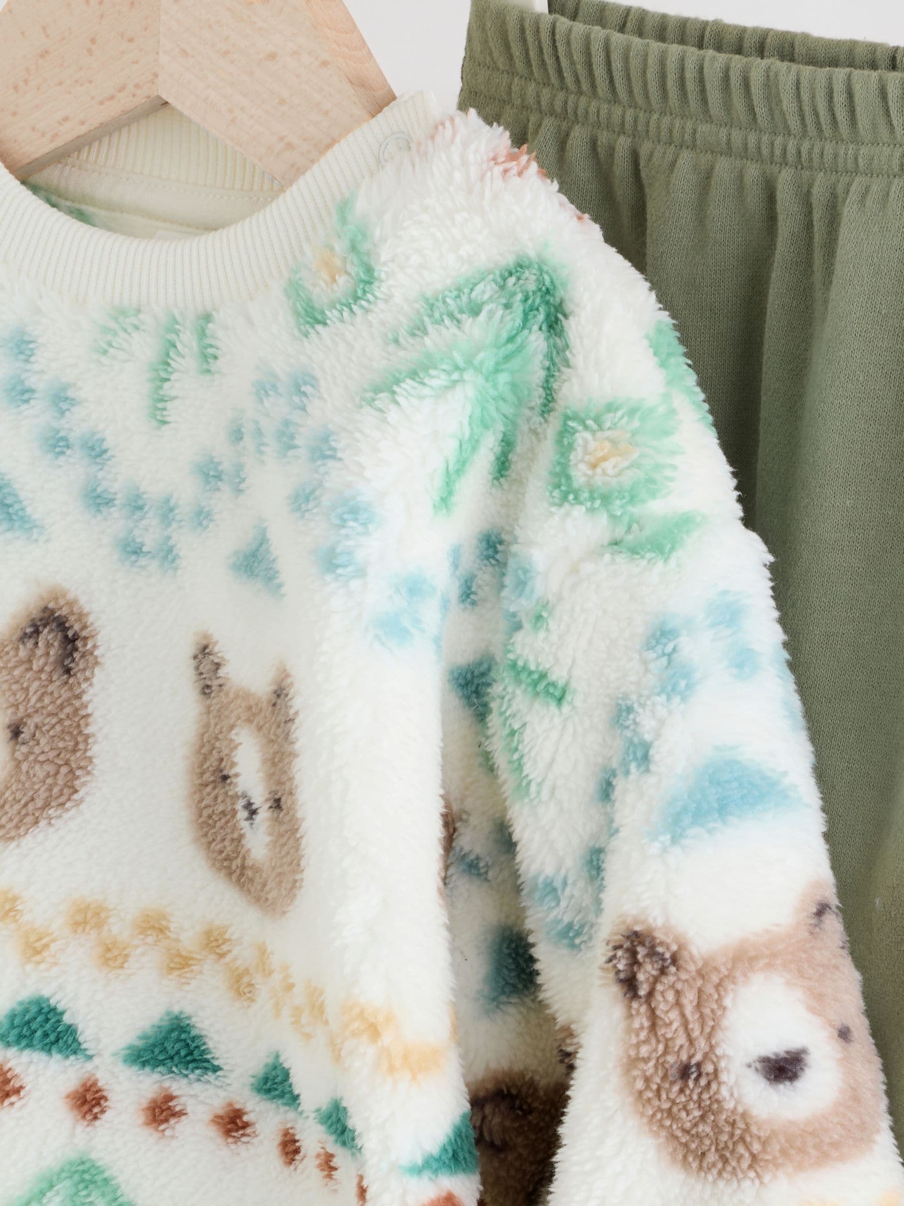 Groene beer Fairisle - Set van fleece top en joggingbroek voor baby's (0mnd -2jr)