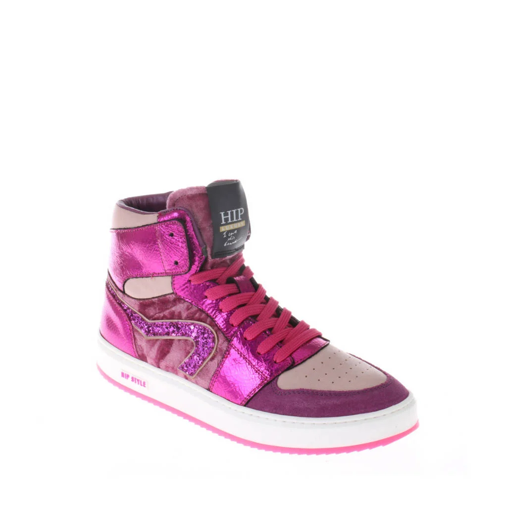 Hip leren sneakers roze/paars