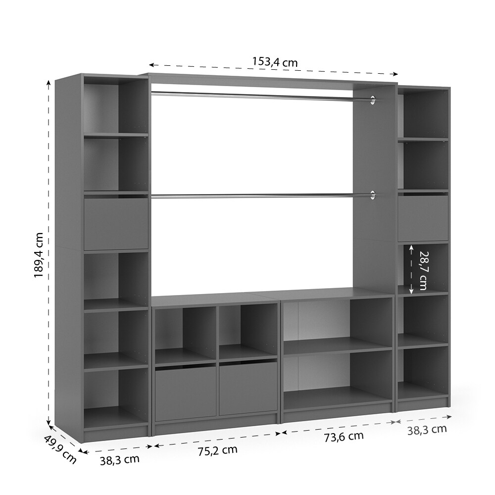 Vicco Kleiderschrank Visit Anthrazit Dielenschrank Flurgarderobe - Offen begehbar (Set XXL)