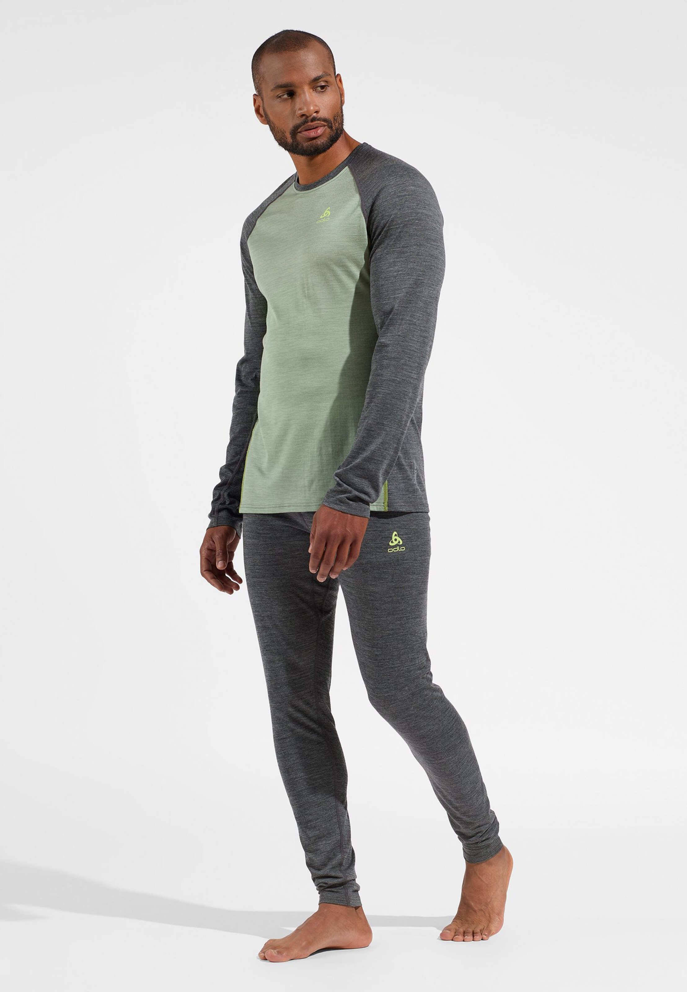 Natural Performance Wool 130 Base Layer Tights in dark grey melange - sharp green