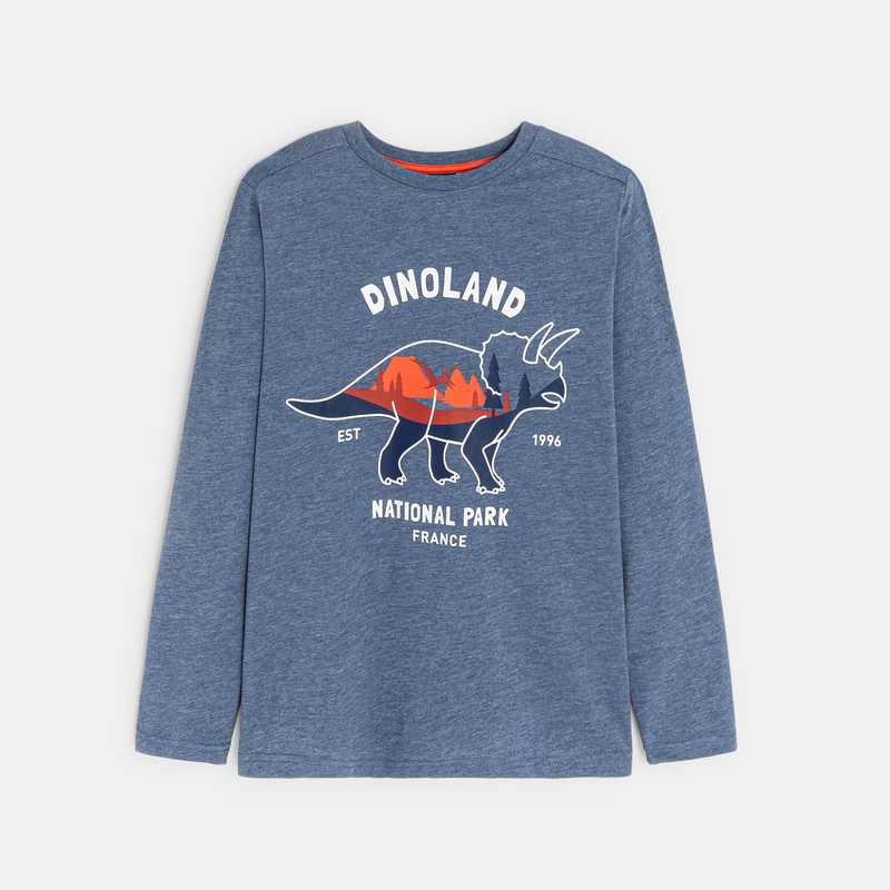 T-shirt manches longues motif dinosaure bleu garçon