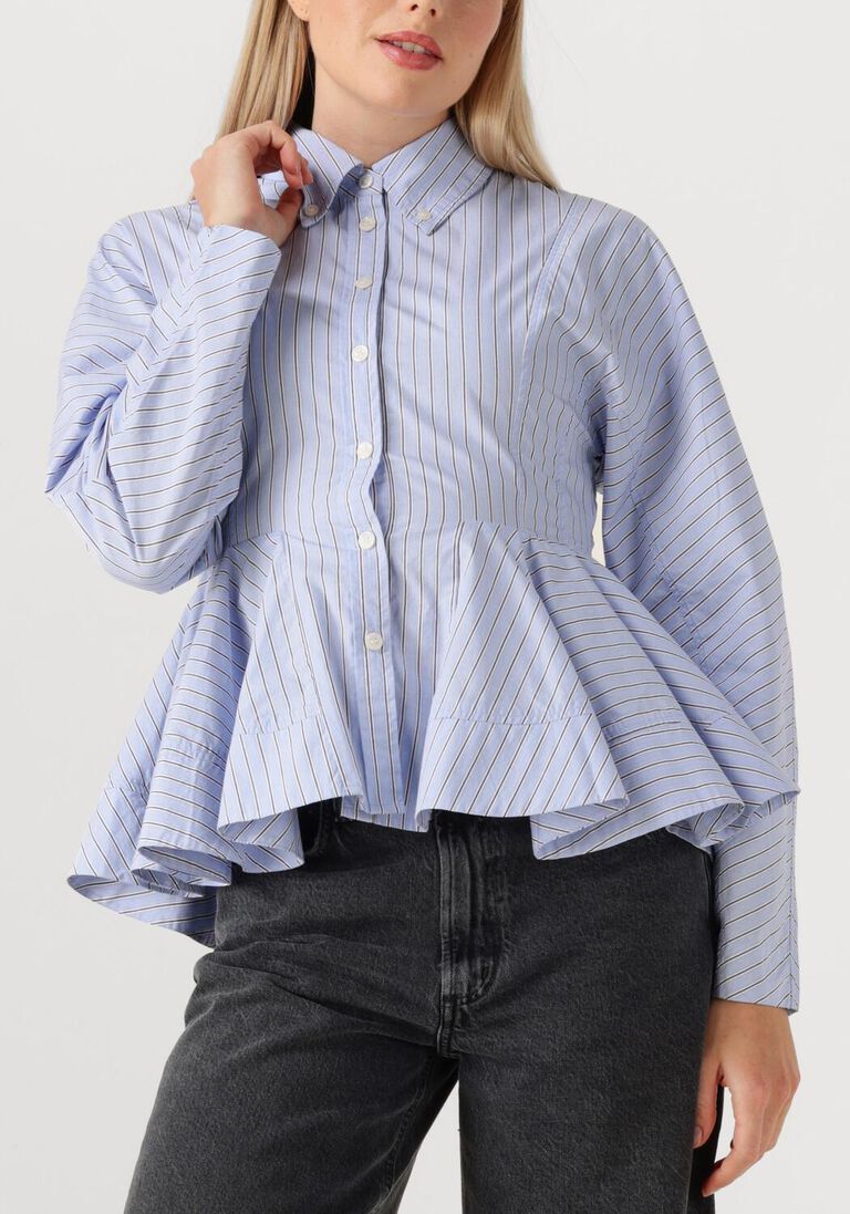lichtblauwe ganni blouses stripe cotton peplum shirt