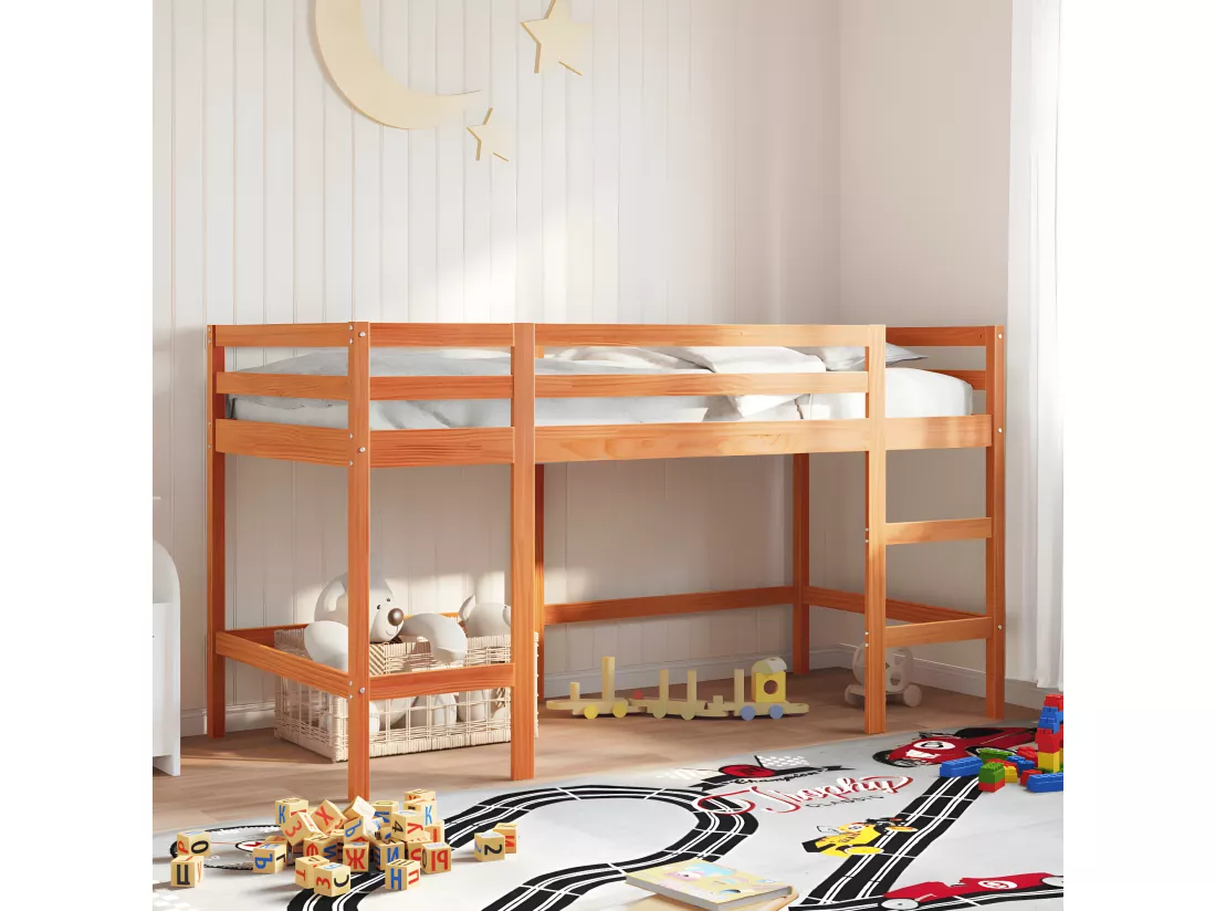 Lit mezzanine enfants avec échelle 80x200 cm bois pin massif