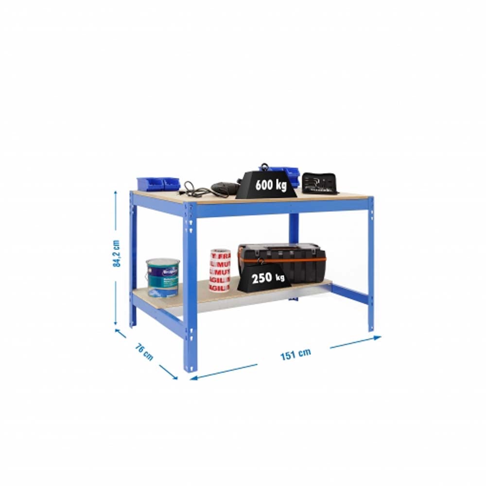 PROREGAL Buffalo werkbank, HxBxD 84 x 150 x 76 cm, draagvermogen 600 kg, blauw