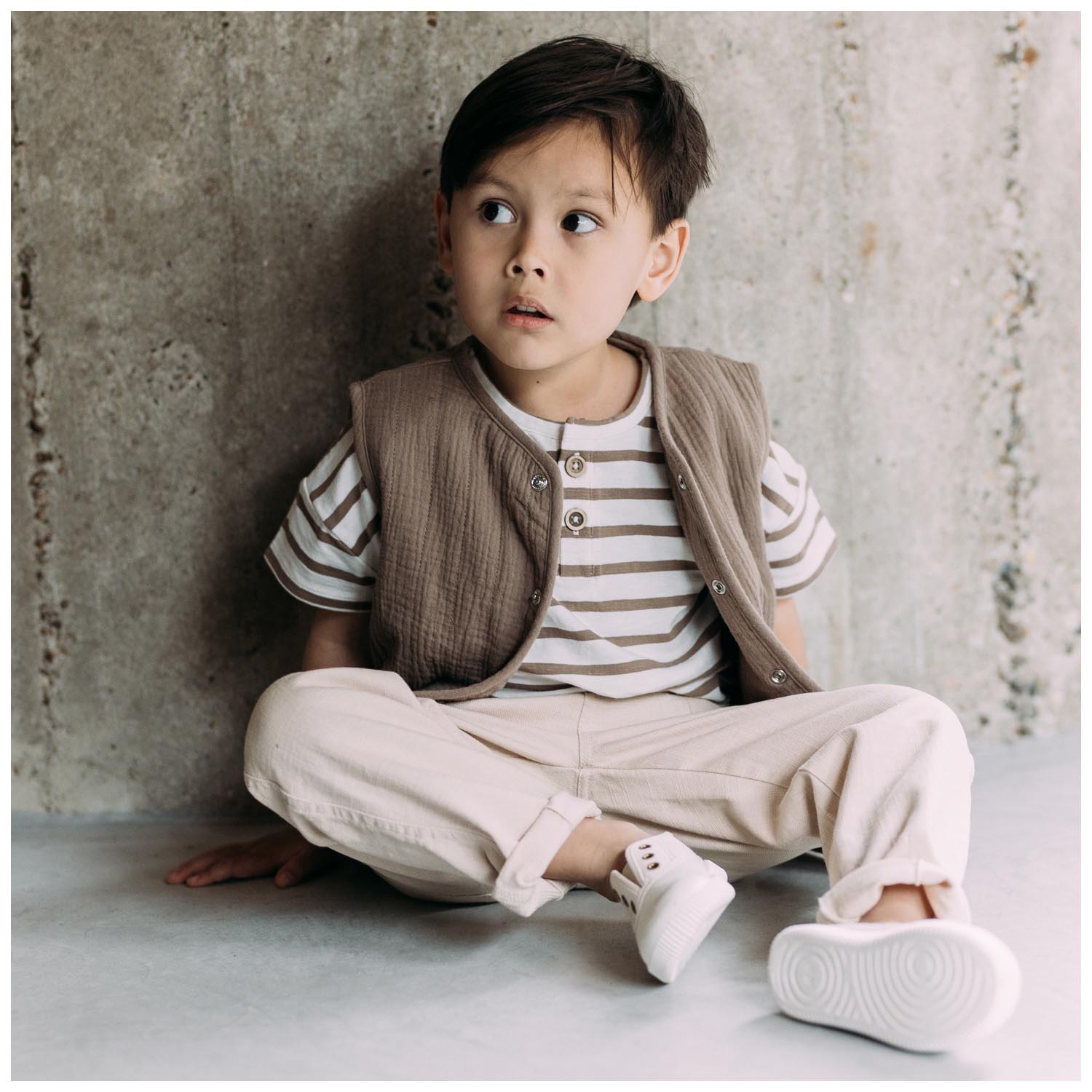 Sweet Petit peuter T-shirt Jens korte mouwen strepen taupe