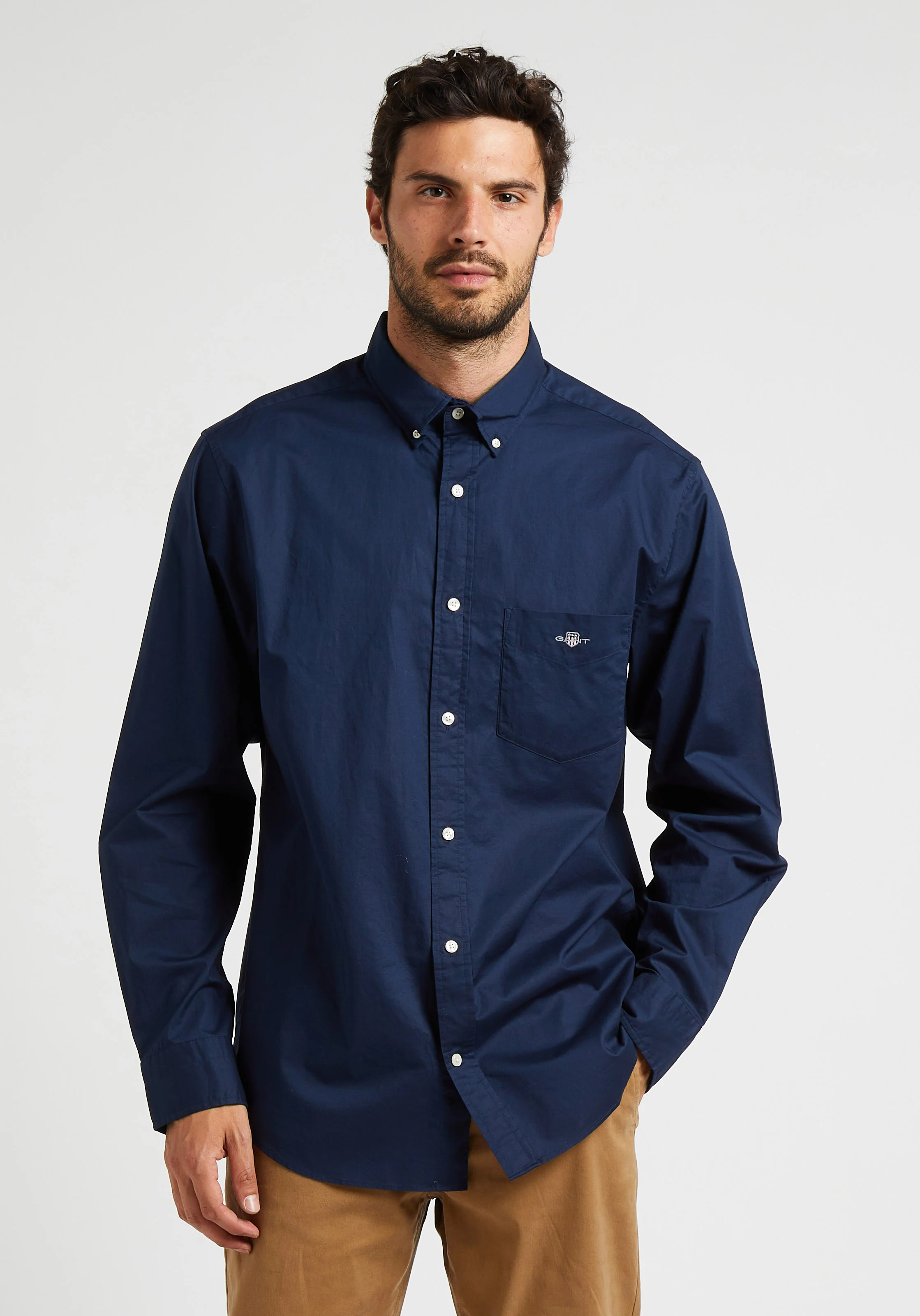Chemise droite col américain en coton recyclé | Bleu