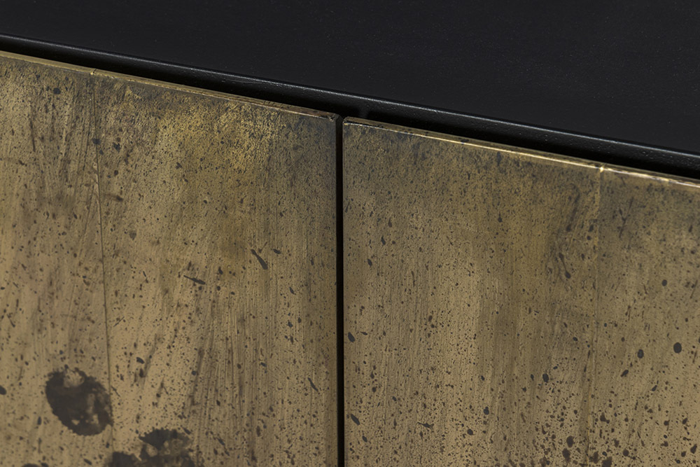 Exklusives Sideboard OXID 180cm schwarz gold massives Mangoholz Metall Soft Close