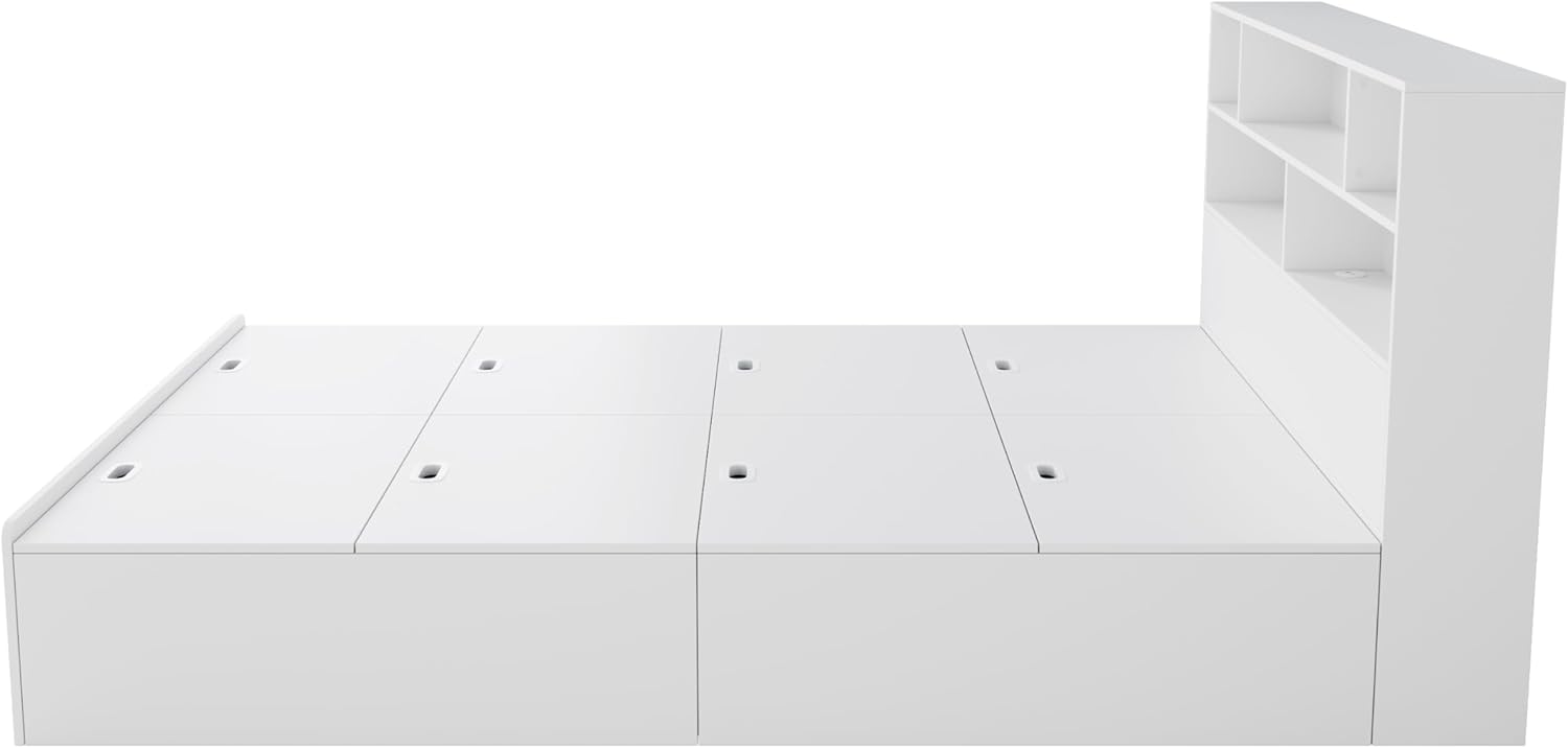 okwish Holzbett Jugendbett Flachbett 140x200 cm Doppelbett, Funktionsbett mit USB Typ-C, Bett mit Stauraum - Stauraumbett mit Schubladen & Bettkasten, Weiß (ohne Matratze)