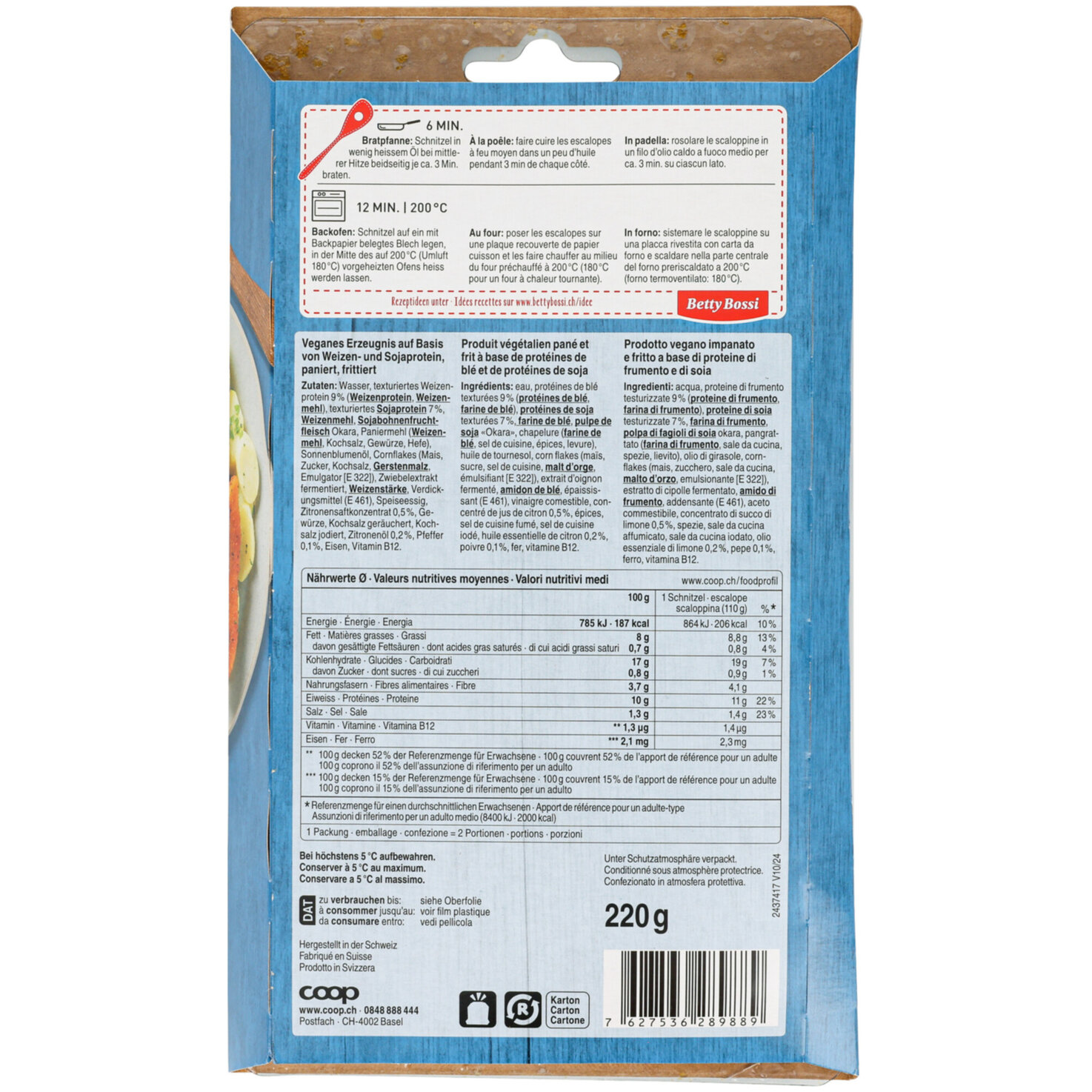 Betty Bossi Plant Kitchen veganes Schnitzel Pfeffer & Zitrone -