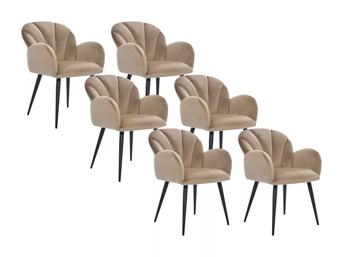 Lot de 6 chaises avec accoudoirs en velours et métal noir - Beige - LANSENA de Pascal Morabito