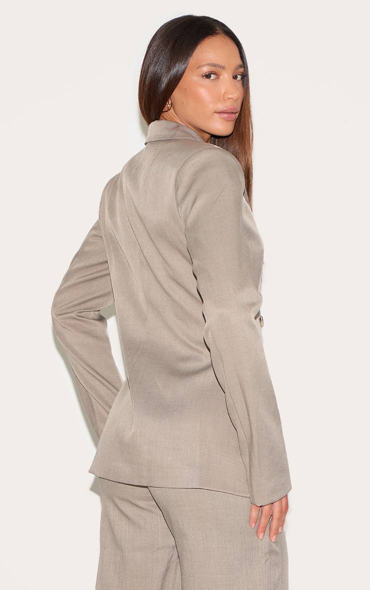 Taupe Blazer Ajusté Taille Cintrée En Tissu Tissé Premium Moka Taille Haute