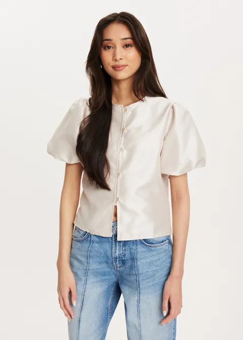 Top met pofmouwen off-white (ECRU)