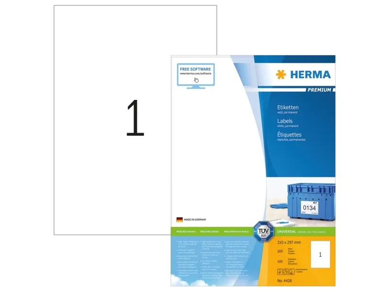 HERMA Premium - Papir - mat - permanent selvklæbende - hvid - A4 (210 x 297 mm) 100 etikette(r) (100 ark x 1) laminerede etiketter