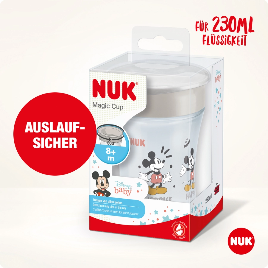 NUK Trinklernbecher Magic Cup Mickey Mouse mit 360°-Trinkrand ab dem 8. Monat, 230 ml grau