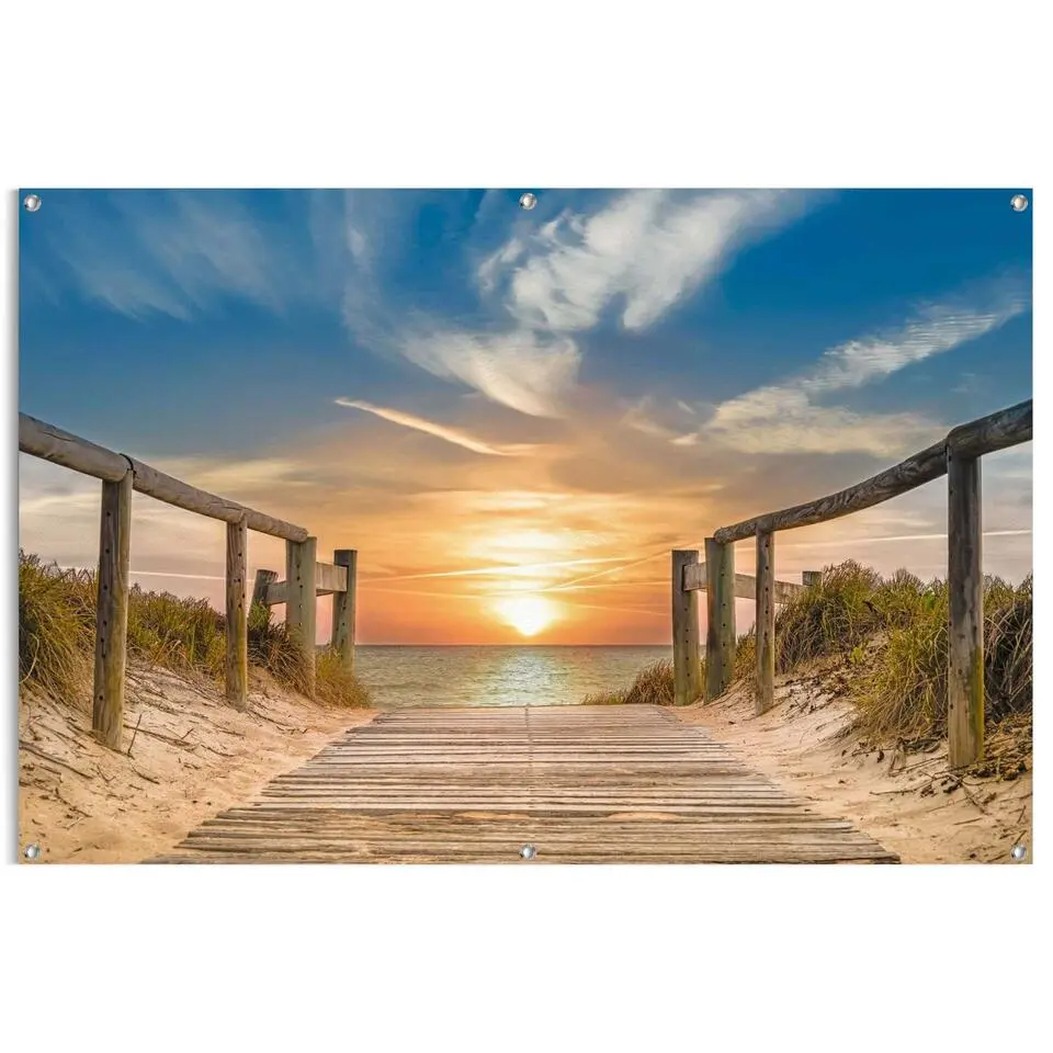 Tuinposter Zonsondergang aan het Strand - 80x120cm - Beige