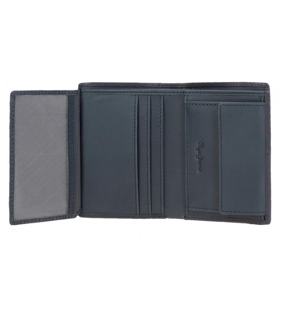 Carteira Pepe Jeans Vertical Cracker em couro com porta-moedas azul marinho