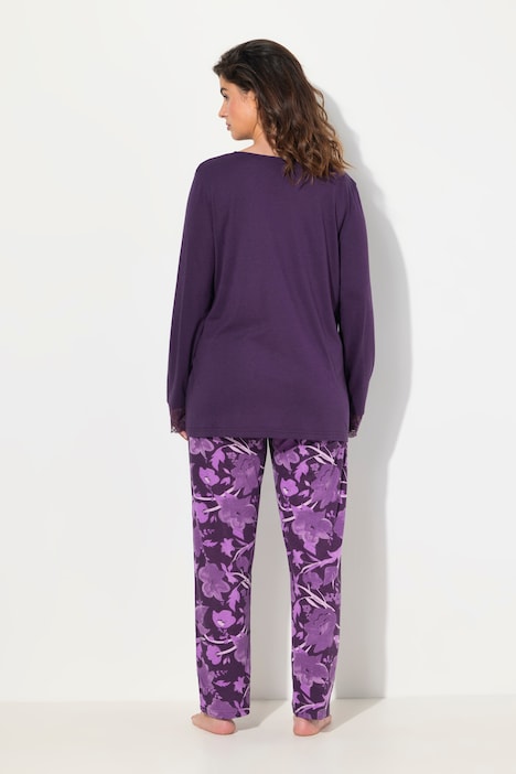 Pyjama, Spitze, V-Ausschnitt, Langarm, Modalmix
