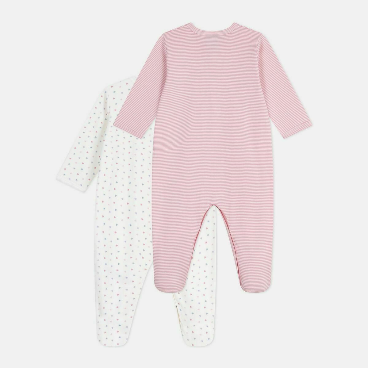 PETIT BATEAU<br>Conjunto de 2 pijamas de algodão para bebê com estampa e listras