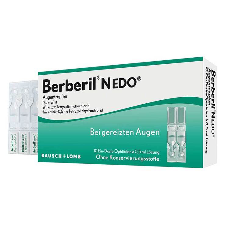Berberil N EDO Augentropfen bei akut geröteten, gereizten Augen, 10X0.5 ml