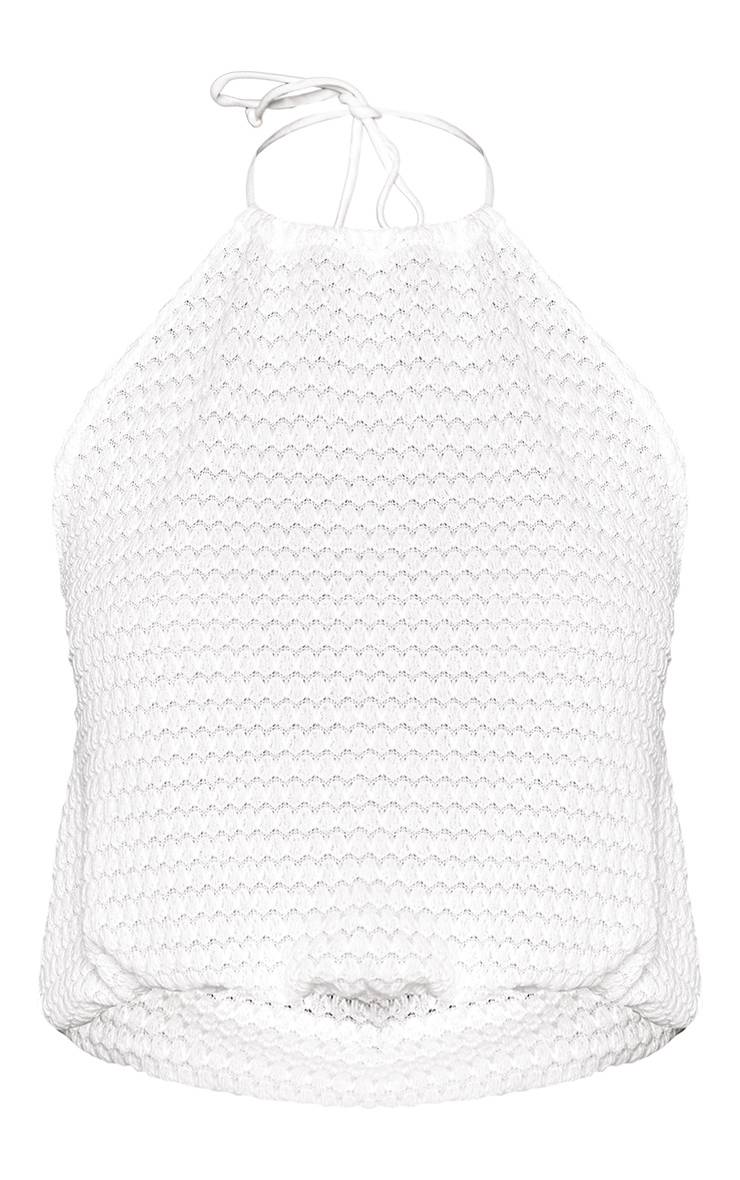 Blanc Ensemble Haut Court Texturé À Col Licou