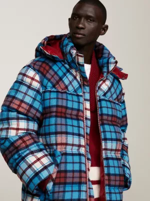 Jaqueta puffer oversized xadrez tartan unissex estilo Nova York