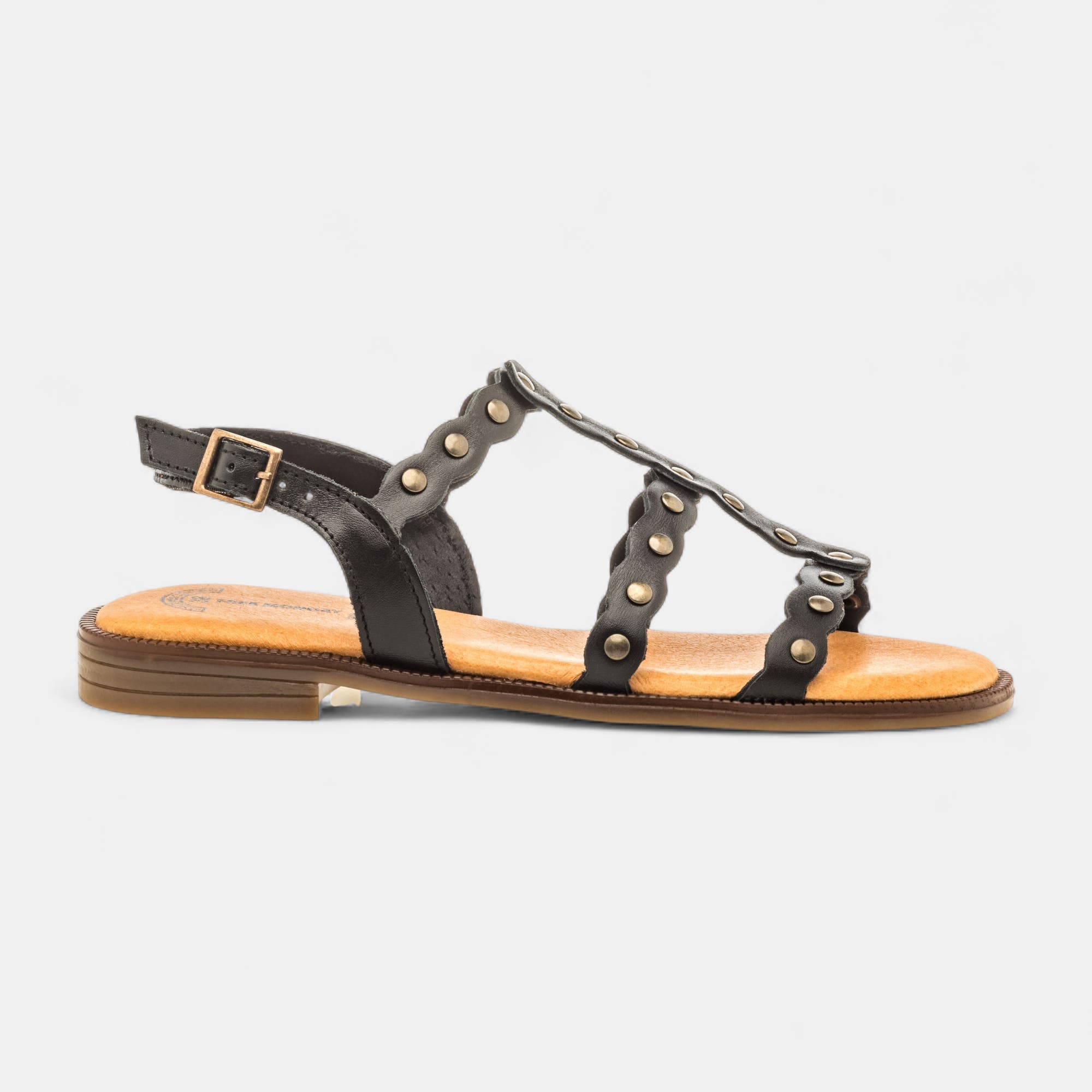 Nu-pieds Femme en cuir noir