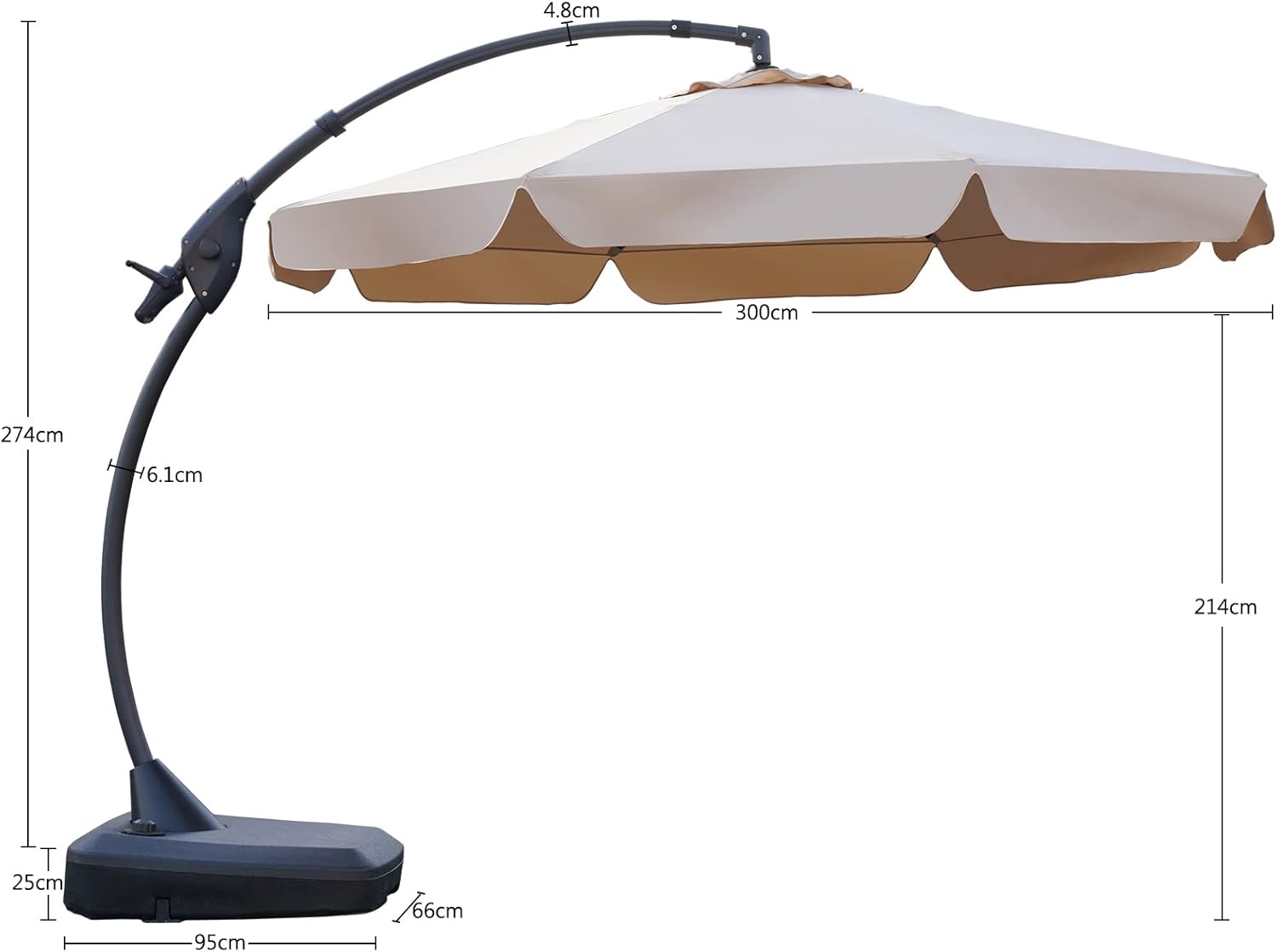 Grand patio Sonnenschirm mit Schirmständer, Gartenschirm 300cm mit Volant, Neigungswinkelverstellung, UV-Schutz UPF 50+, Marktschirm mit Kurbel, für Garten, Balkon, Terrass (Beige)