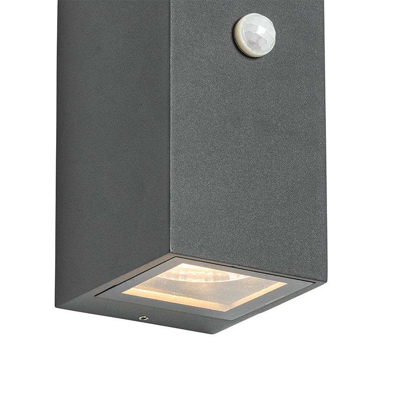 Wandlamp donkergrijs 2-lichts IP44 met bewegingssensor - Baleno