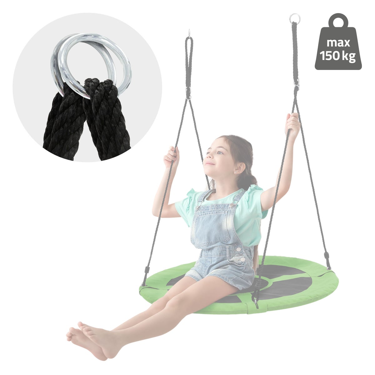 ECD Germany Nestschommel Ø100 cm, Groen, Schotelschommel voor kinderen en volwassenen, In hoogte verstelbare buitenschommel voor kinderen, Hangende schommel met een draagvermogen van 150 kg, Tuinschommel, Ronde schommel met gesloten zitting