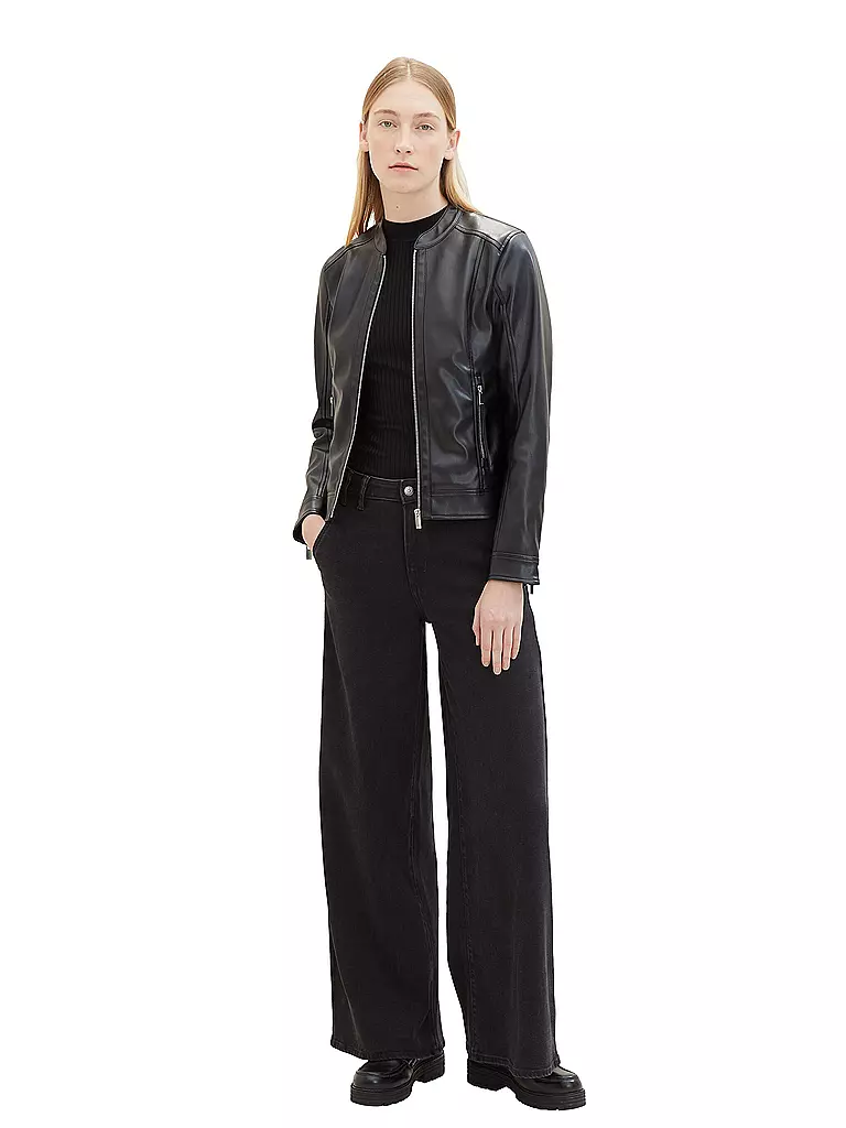 TOM TAILOR Jacke in Lederoptik  schwarz