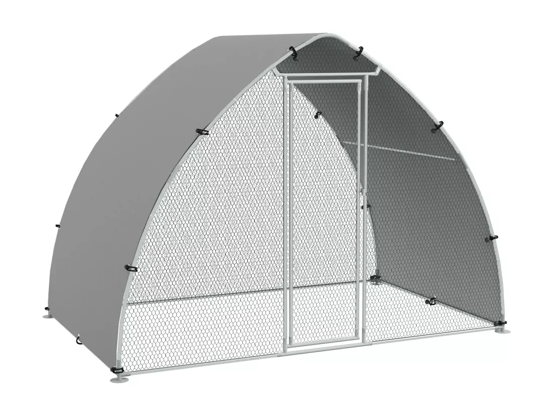 Enclos poulailler chenil 5,75 m² - toit anti-UV, porte verouillable - dim. 3,04L x 1,9l x 2,2H m - acier galvanisé