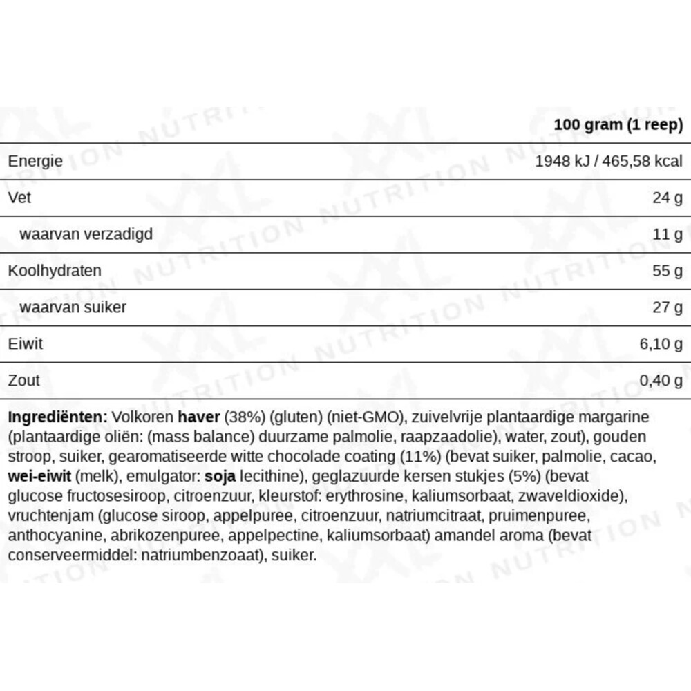 12x XXL Nutrition Delicious Oat Bar Witte Chocolade Kers100 gr