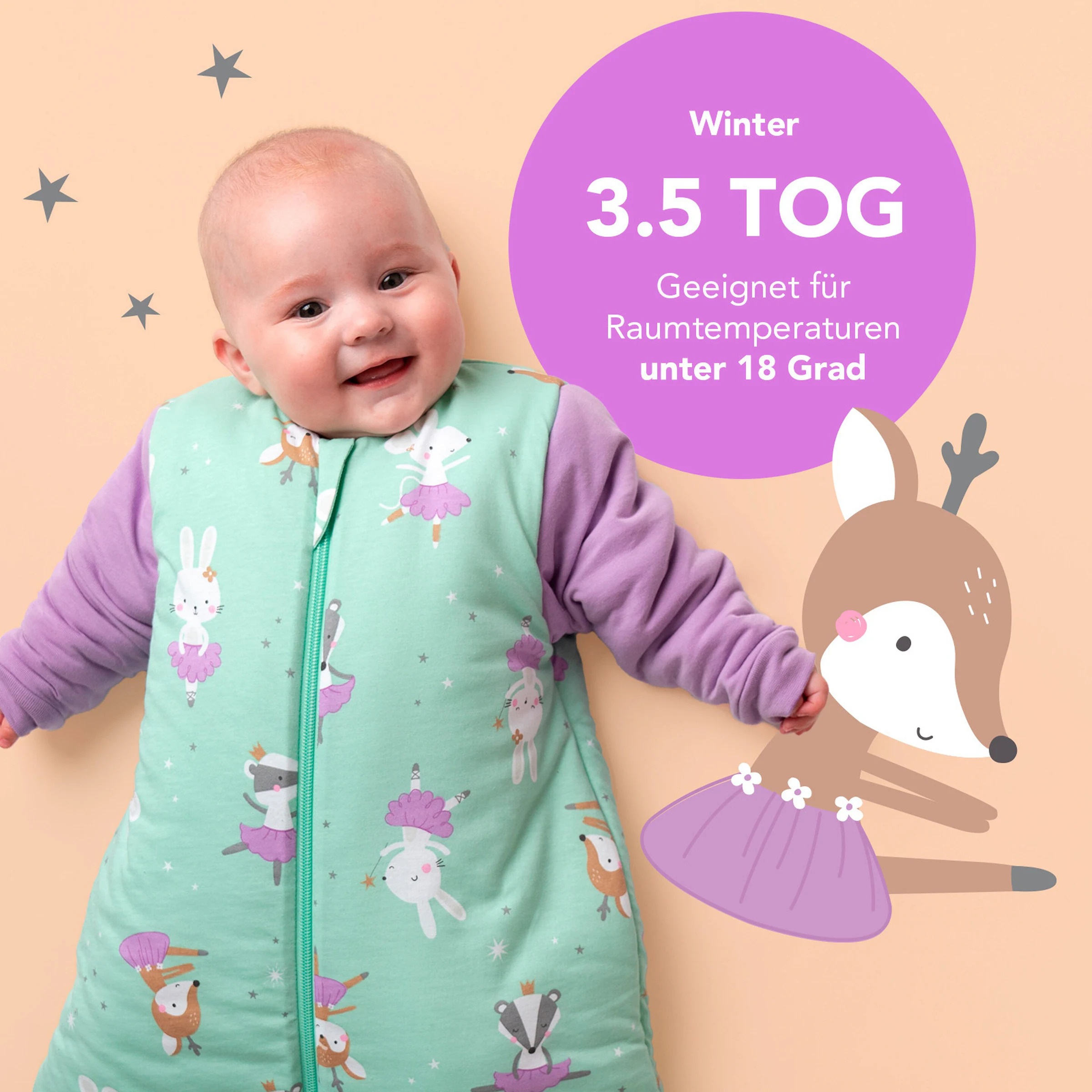 schlummersack Schlafsack ohne Füßen 3.5 Tog Ballerina