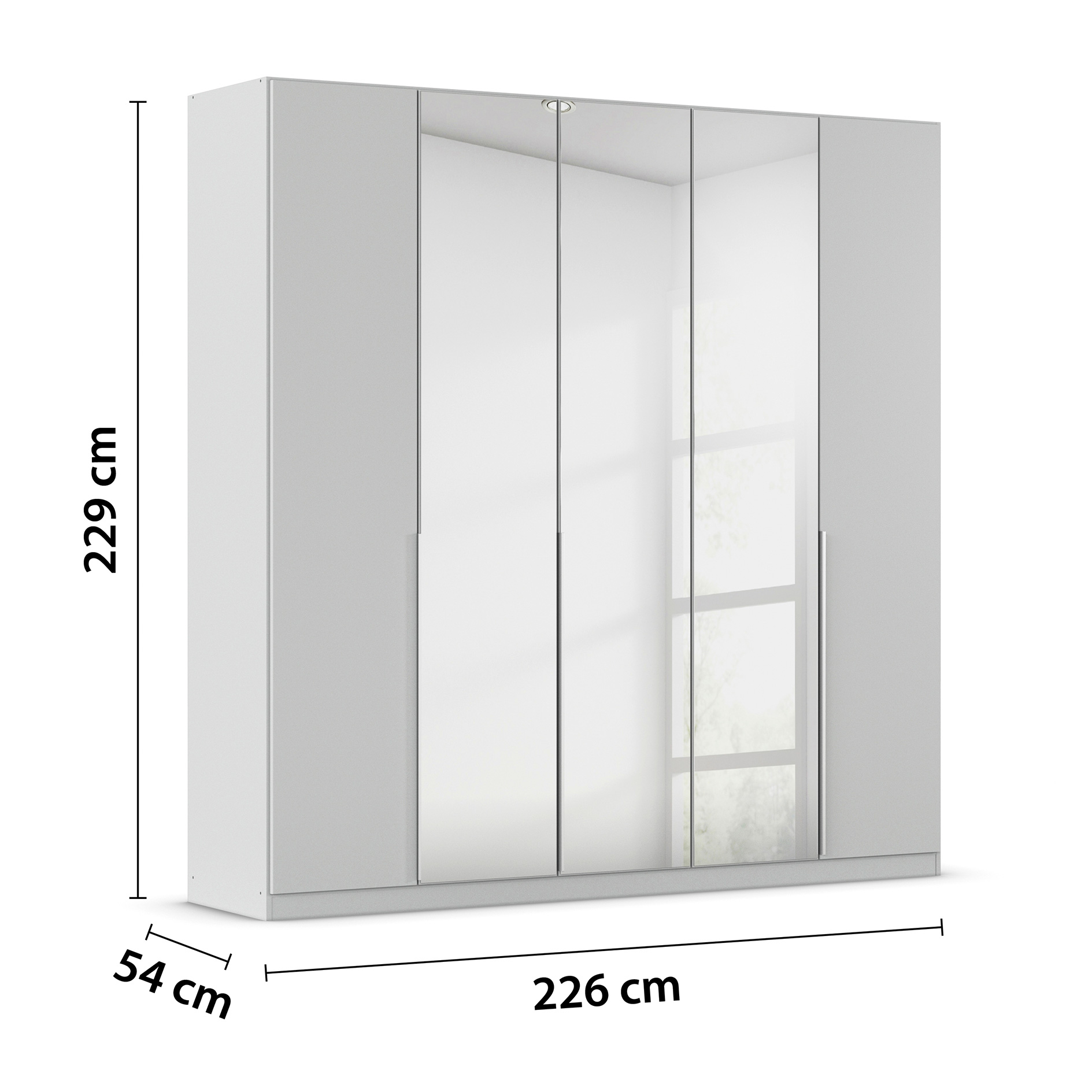 Drehtürenschrank - seidengrau - Kristallglasspiegel - 5-türig - 226x229 cm