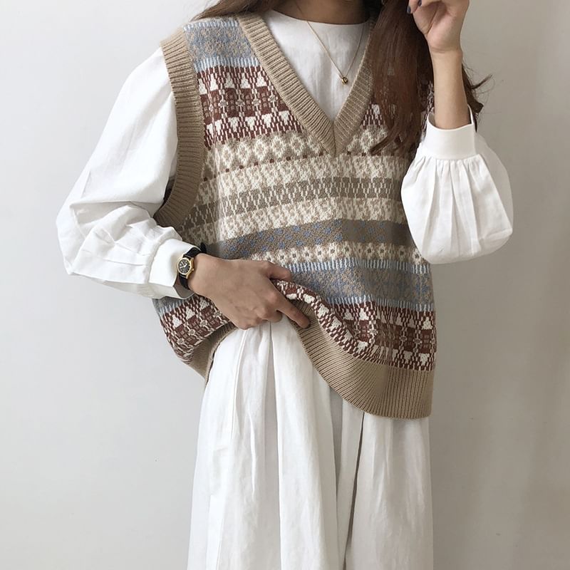 Astromeria - V-hals vest met patroon