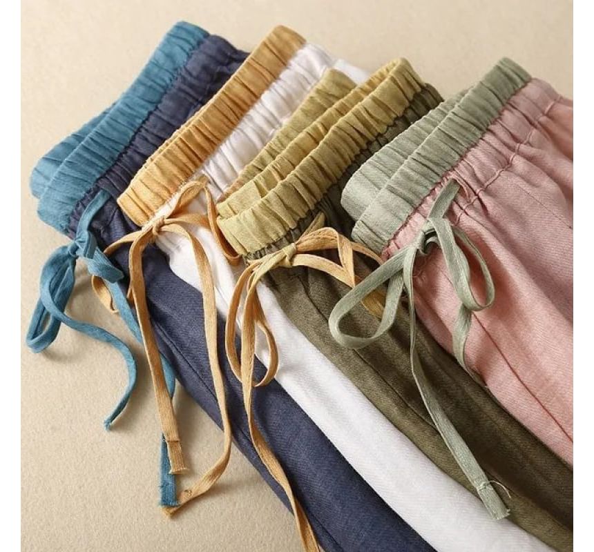 Lewwe - Cropped baggy broek met trekkoord en contrasterende rand