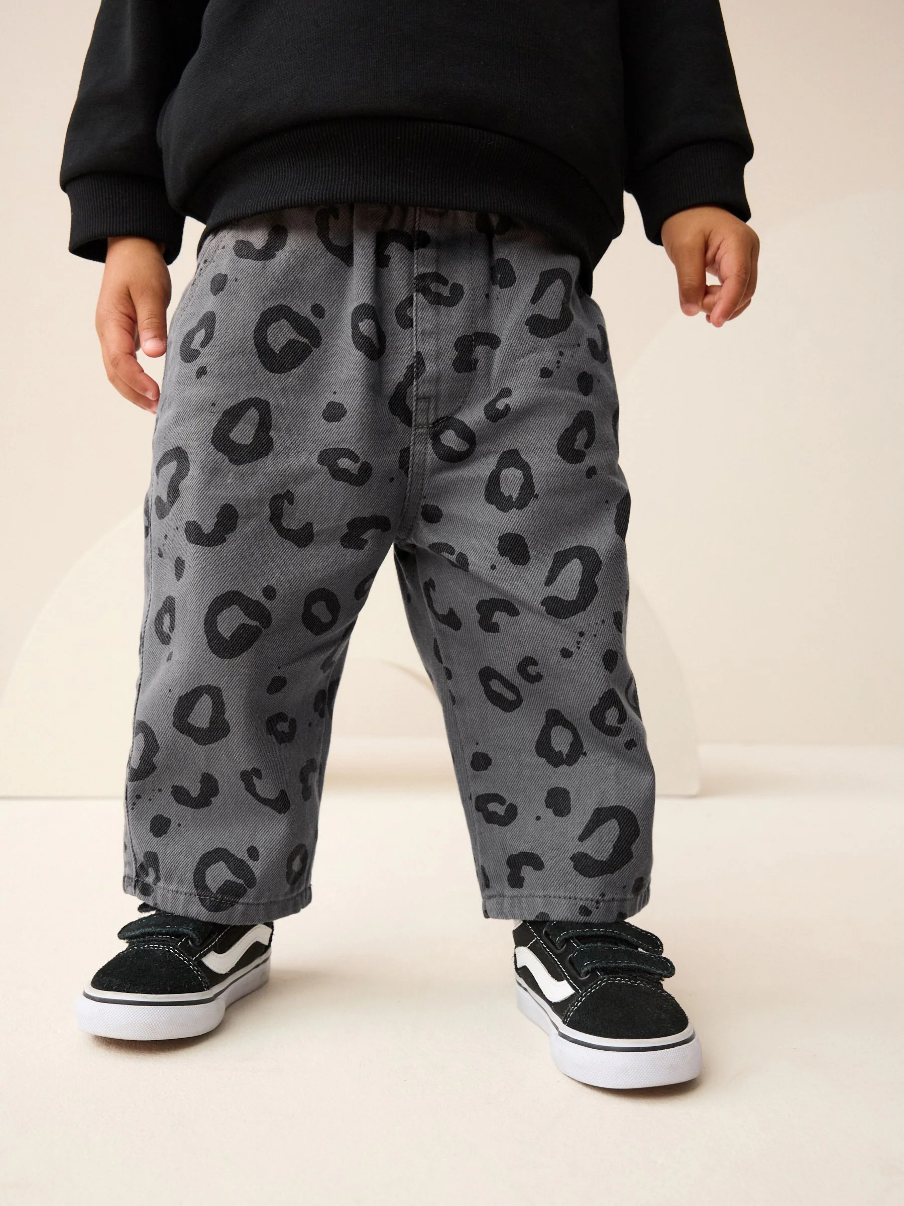 Antracietgrijs luipaardprint - Wijde broek met elastische taille (3mnd-7jr)