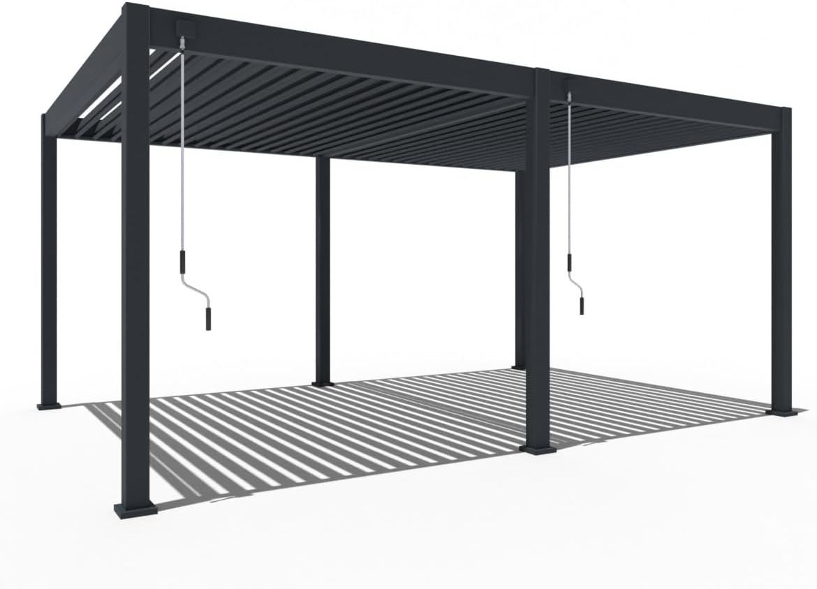Pavillon Pergola 3,6x5,3m Terassenüberdachung freistehend mit Lamellendach verstellbar Gartenpavillon Hardtop wasserdicht stabil Winterfest Voll-Aluminium Grillpavillon Weide Deluxe Anthrazit