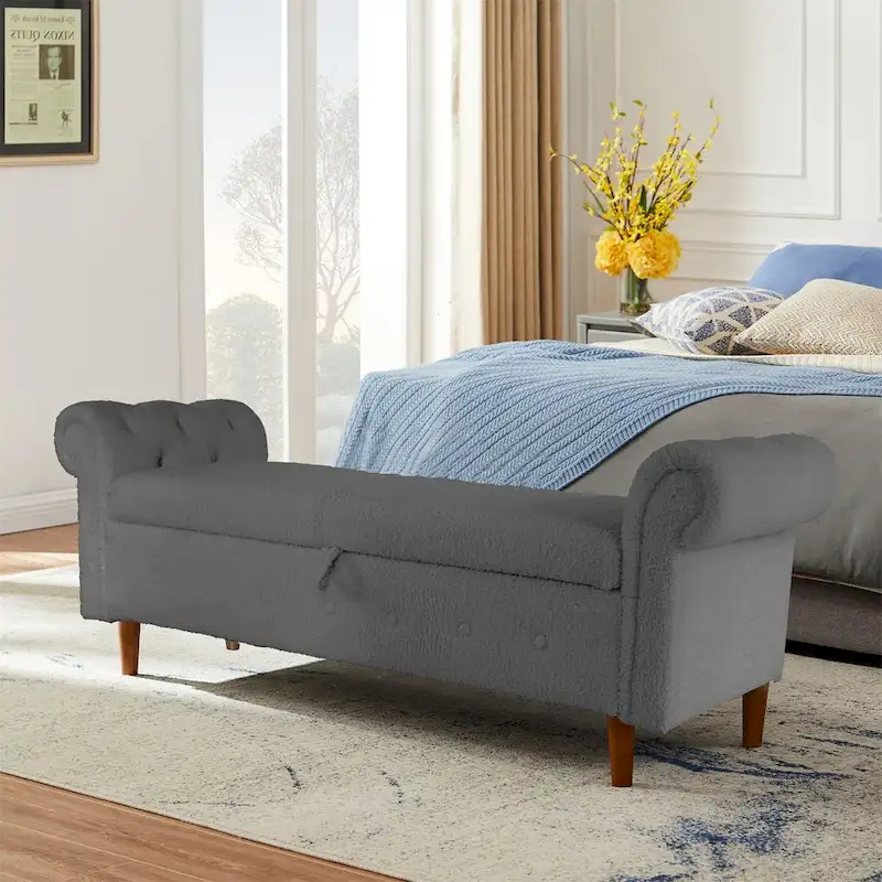 Storage Bench for Bedroom End of Bed Rolled Armed Velvet Ottoman Couch Long Bench