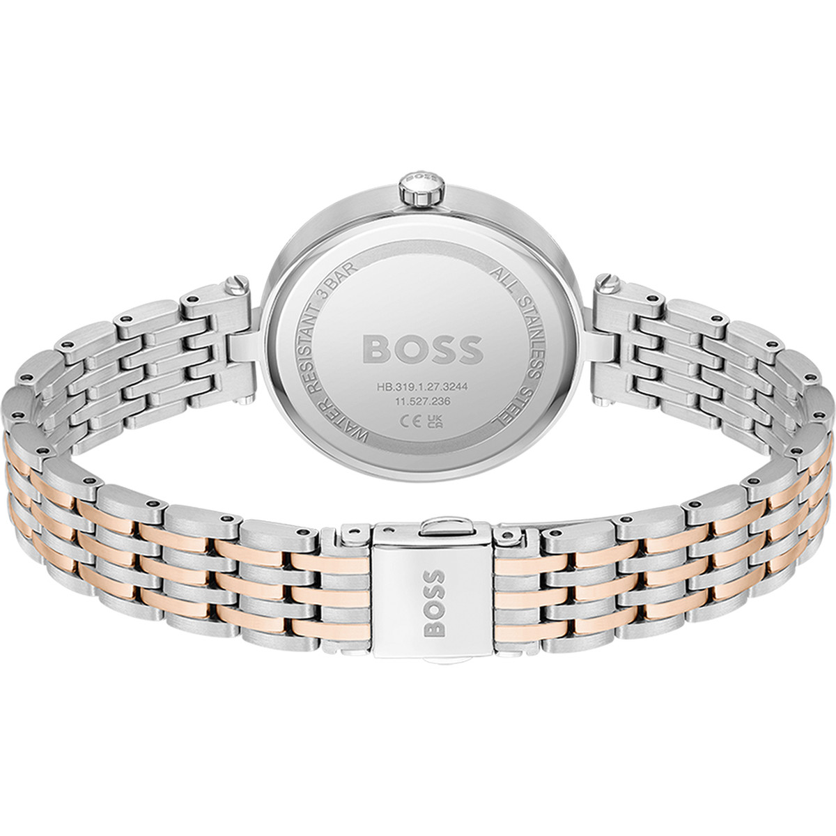 Montre BOSS business femme bracelet acier bicolore rose