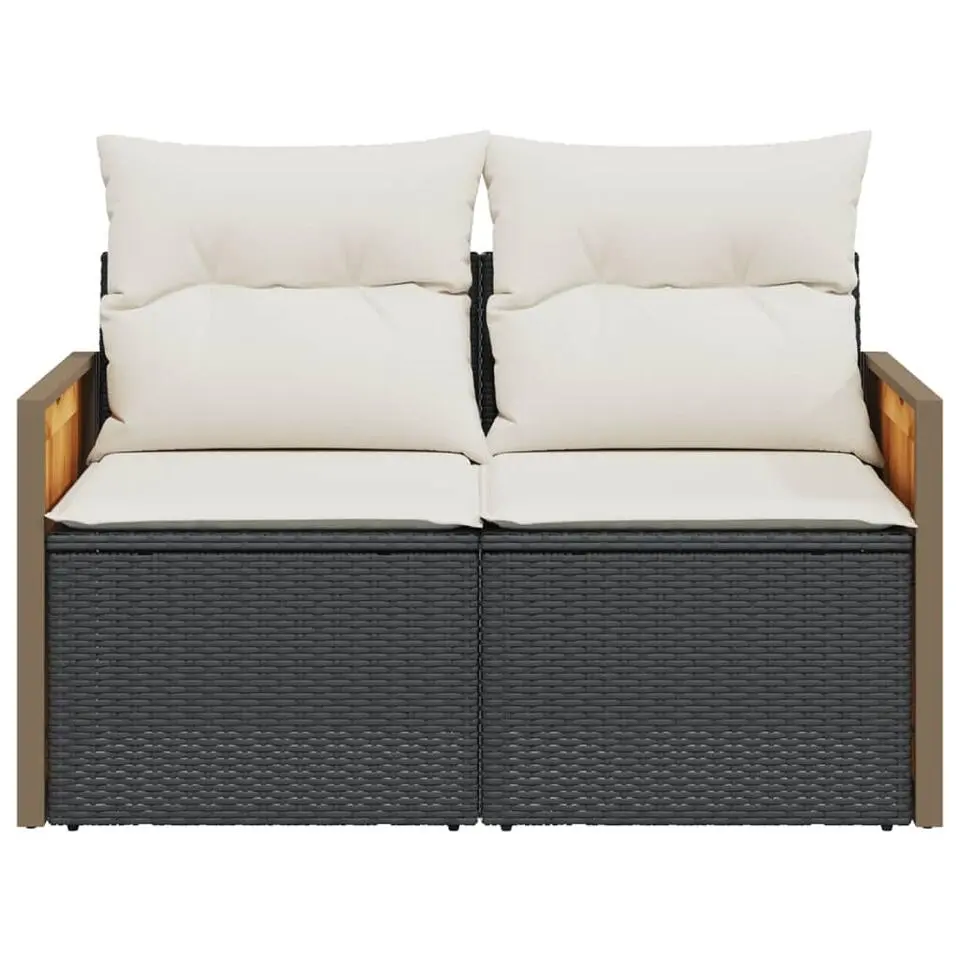 vidaXL - Tuinbank 2-zits - Zwart - Poly rattan - Met kussens